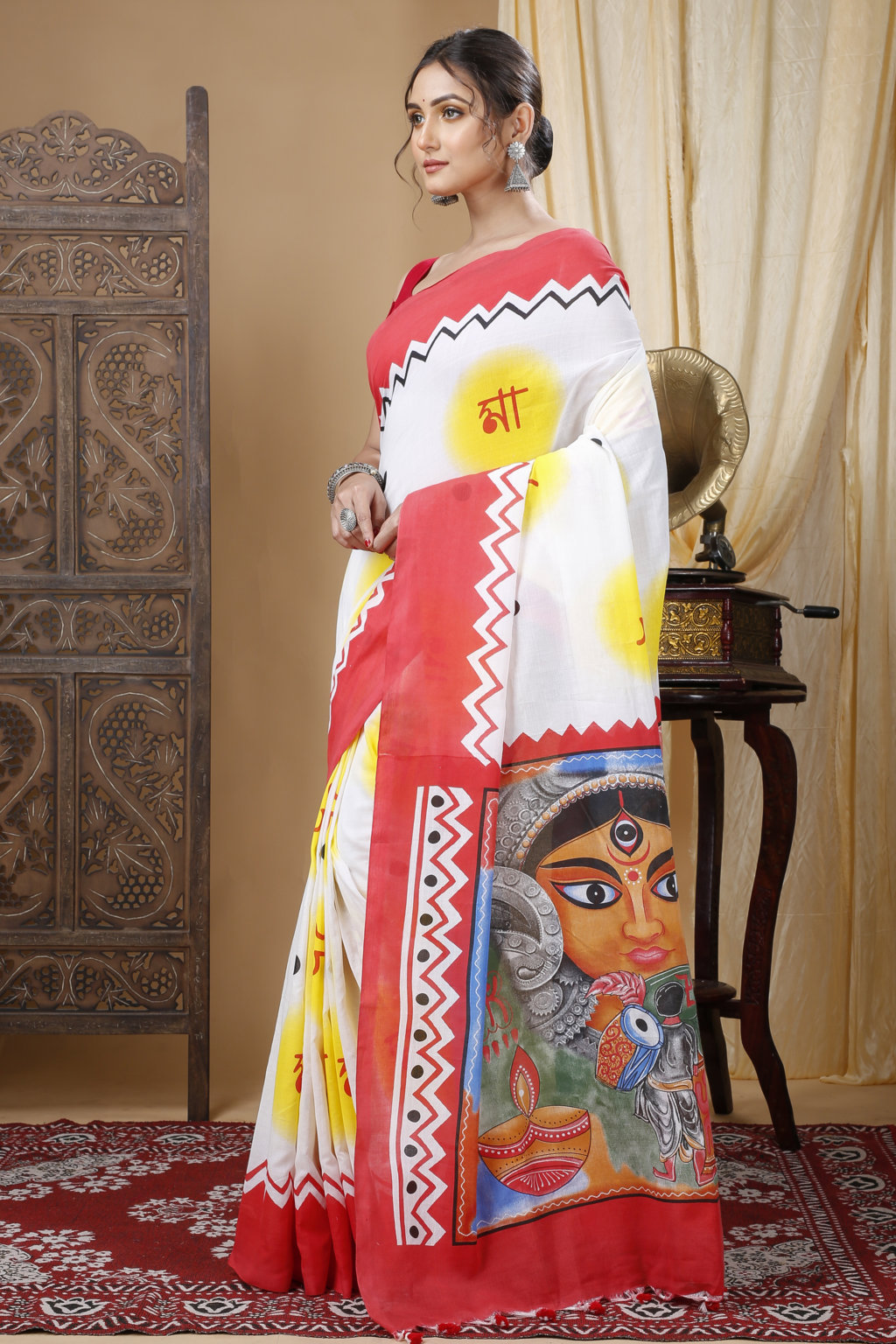 Multycolor Pure Cotton Durga Printed Handloom Saree (1315)